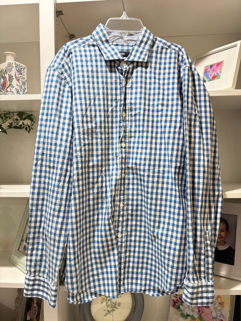 Boss Classic Blue and White Gingham Men's Shirt